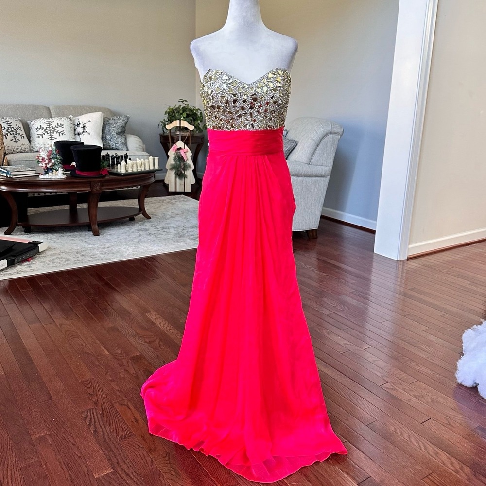 2000s Colors Beaded Embellished Strapless Sexy Open Low Back Gown Dress Size 4
